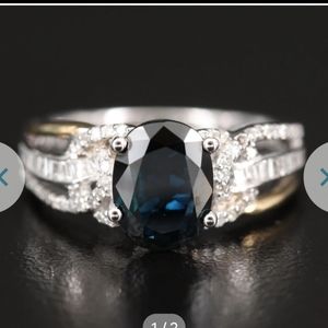 EFFY 14K WHITE & YELLOW GOLD DIAMOND, NATURAL SAPPHIRE RING